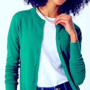 J. Crew Classic The Caryn Green Long Sleeve 100% Cotton Cardigan Sweater